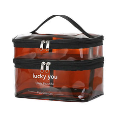 Transparent Double Layer Travel Cosmetic Bag Jelly Large Capacity