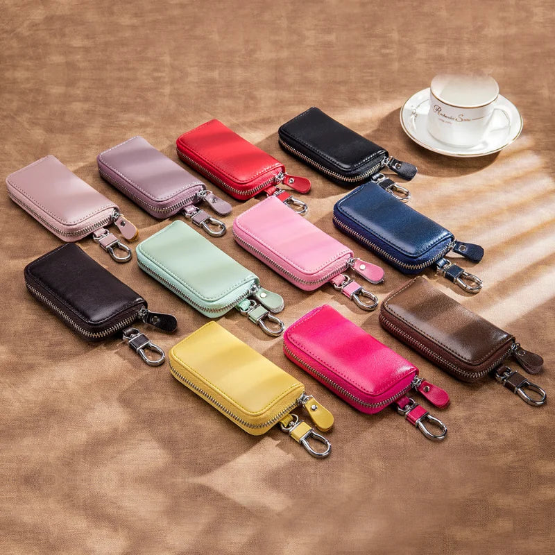 Mini Portable PU Leather Car Key Holder Organizer Pouch Zipper Key Case