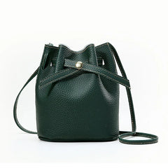 Small PU Lychee Crossbody Bucket Bag Women Casual Phone Handbag Purse