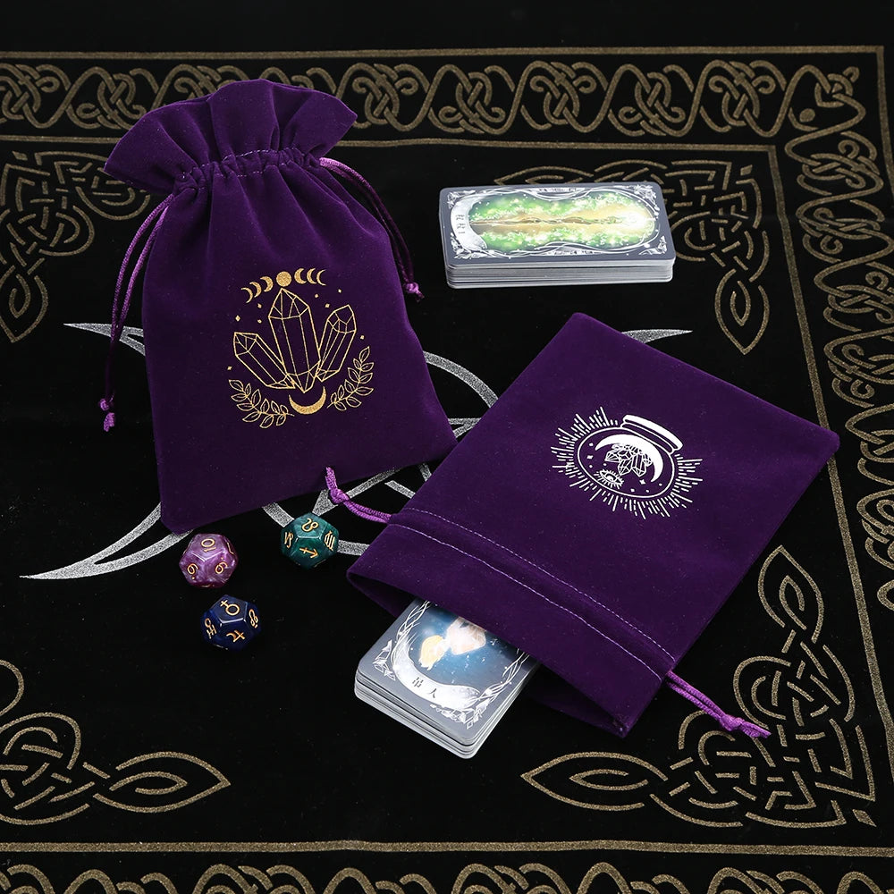 Velvet Moon Sun Tarot Storage Bag Embroidery Drawstring
