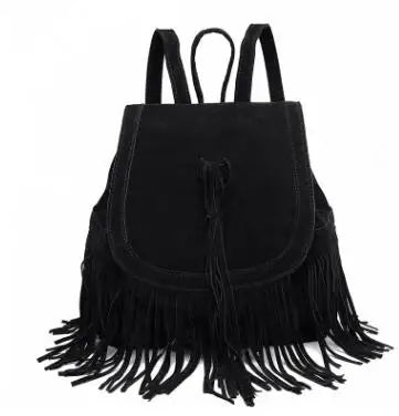 Canvas Ethnic Style Tassel Backpack Drawstring Bucket School Bag