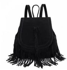 Canvas Ethnic Style Tassel Backpack Drawstring Bucket School Bag