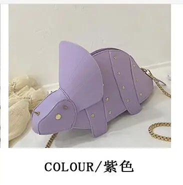 Women Dinosaur Shape Rivet Chain Crossbody Shoulder Bag