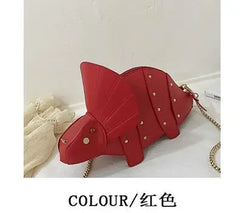 Women Dinosaur Shape Rivet Chain Crossbody Shoulder Bag