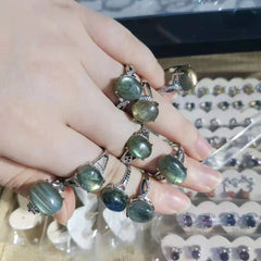 Labradorite Ring Grey Moonstone inlay Moon night Silver Organic gems