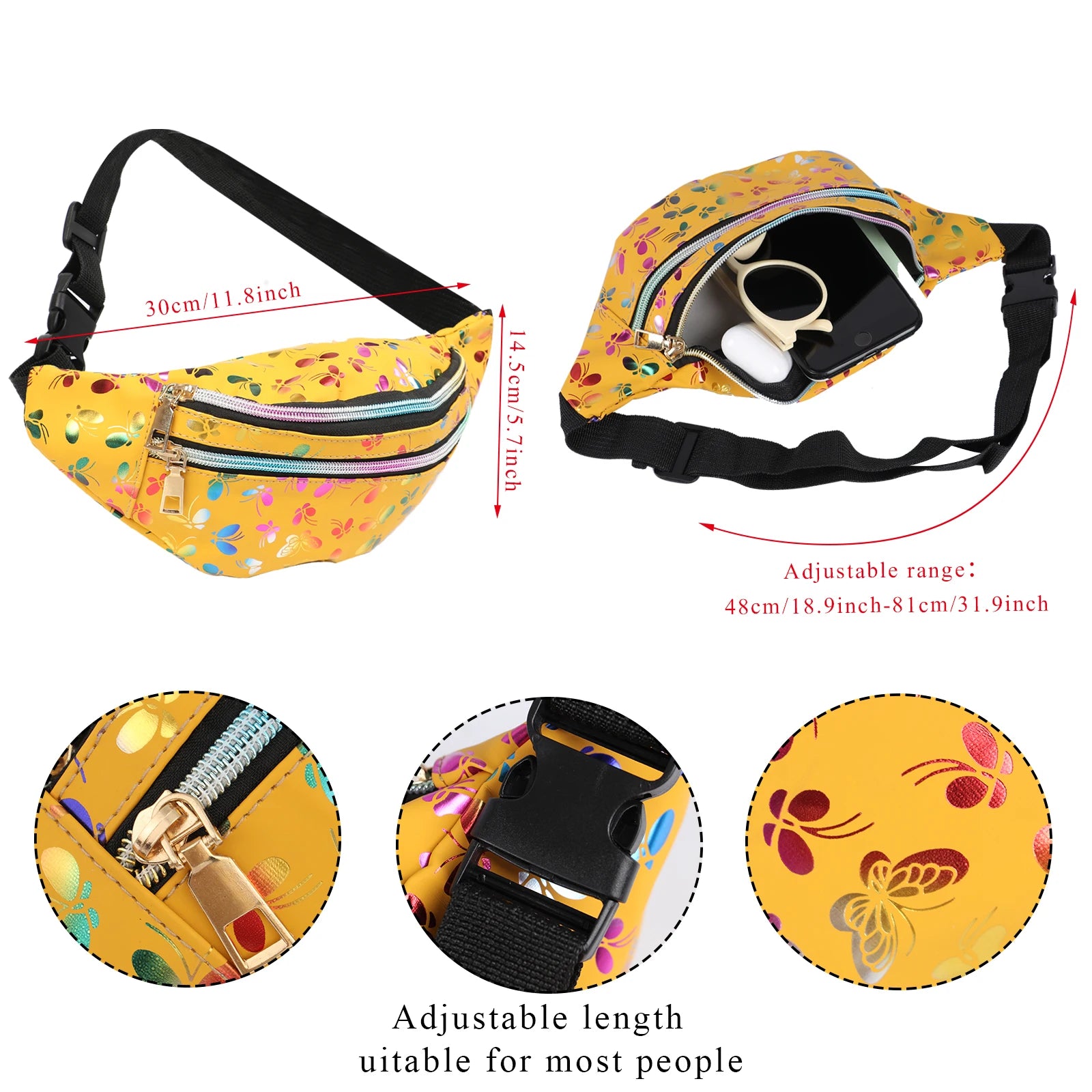 Holographic Waist Pack Bags Glitter Fanny Pack Waterproof Belt Bag