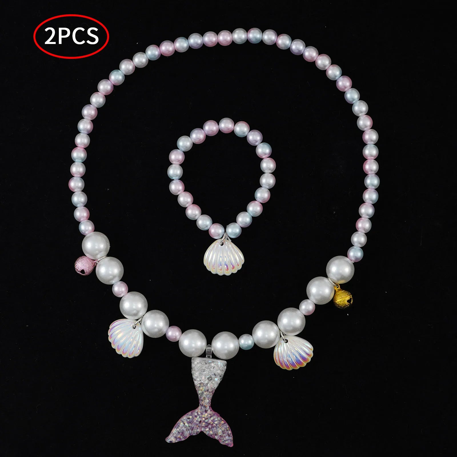 Mermaid Princess Accessories Set: Necklace, Bracelet, Ear Clip, Ring