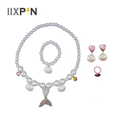 Mermaid Princess Accessories Set: Necklace, Bracelet, Ear Clip, Ring