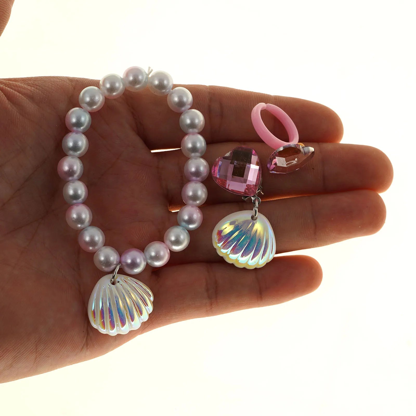 Mermaid Princess Accessories Set: Necklace, Bracelet, Ear Clip, Ring