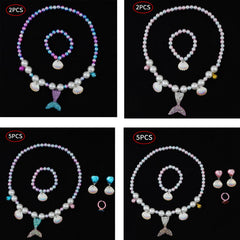 Mermaid Princess Accessories Set: Necklace, Bracelet, Ear Clip, Ring