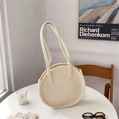 Embroidery Cherry Round Handbag Tote Bag for Women, Large Capacity Shoulder Bag