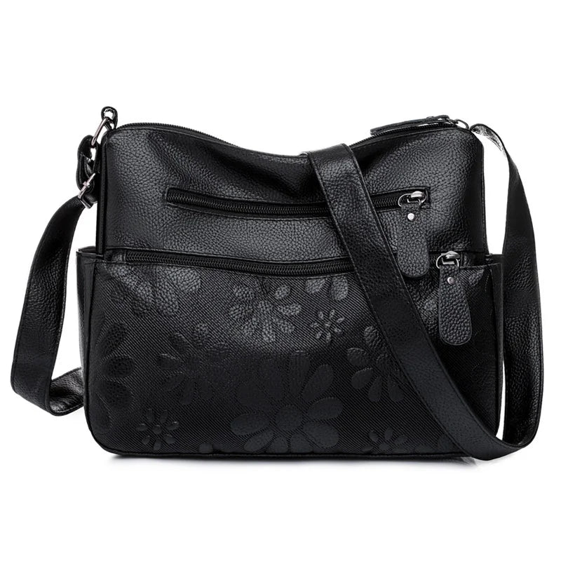 Women's Multi-pocket Shoulder Bag Retro Flower Print Crossbody Bag