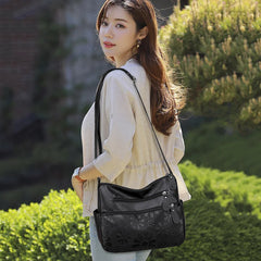 Women's Multi-pocket Shoulder Bag Retro Flower Print Crossbody Bag