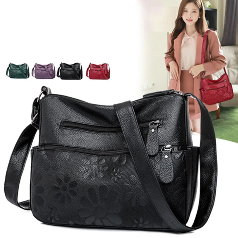 Women's Multi-pocket Shoulder Bag Retro Flower Print Crossbody Bag
