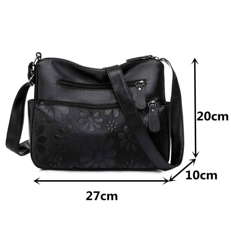 Women's Multi-pocket Shoulder Bag Retro Flower Print Crossbody Bag