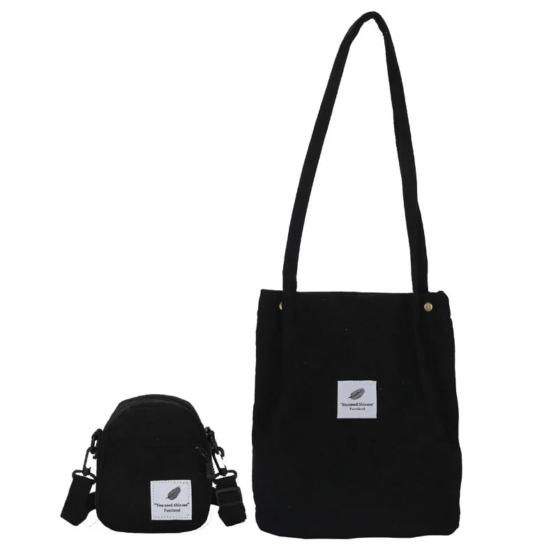 Corduroy Women's Shoulder Bag Large Capacity Retro Canvas Handbag