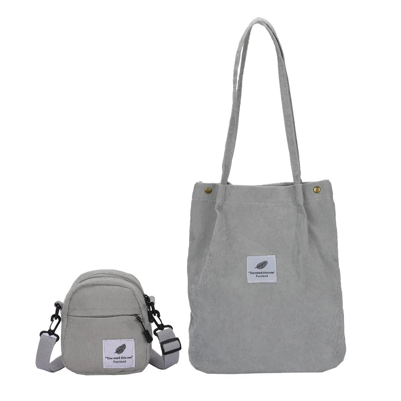 Corduroy Women's Shoulder Bag Large Capacity Retro Canvas Handbag
