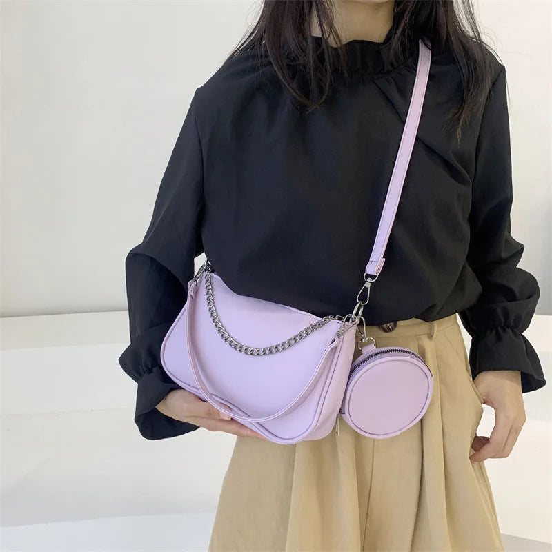 2 Pc/Set Crossbody Bags Purses and Handbags For Women with Chain Shoulder