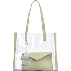2 Pcs Green Transparent PVC Jelly Shoulder Bag Women Large Capacity Tote
