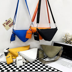2 Pcs Women's Crossbody Bags Nylon Handbag Triangle Metal Label Small Shoulder B