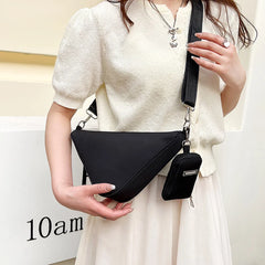 2 Pcs Women's Crossbody Bags Nylon Handbag Triangle Metal Label Small Shoulder B