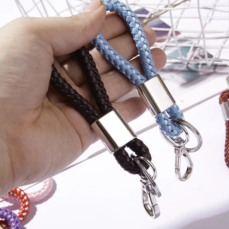 2 Pcs Leather Cord Keychain Woven Leather Cord Pendant Car Keychain
