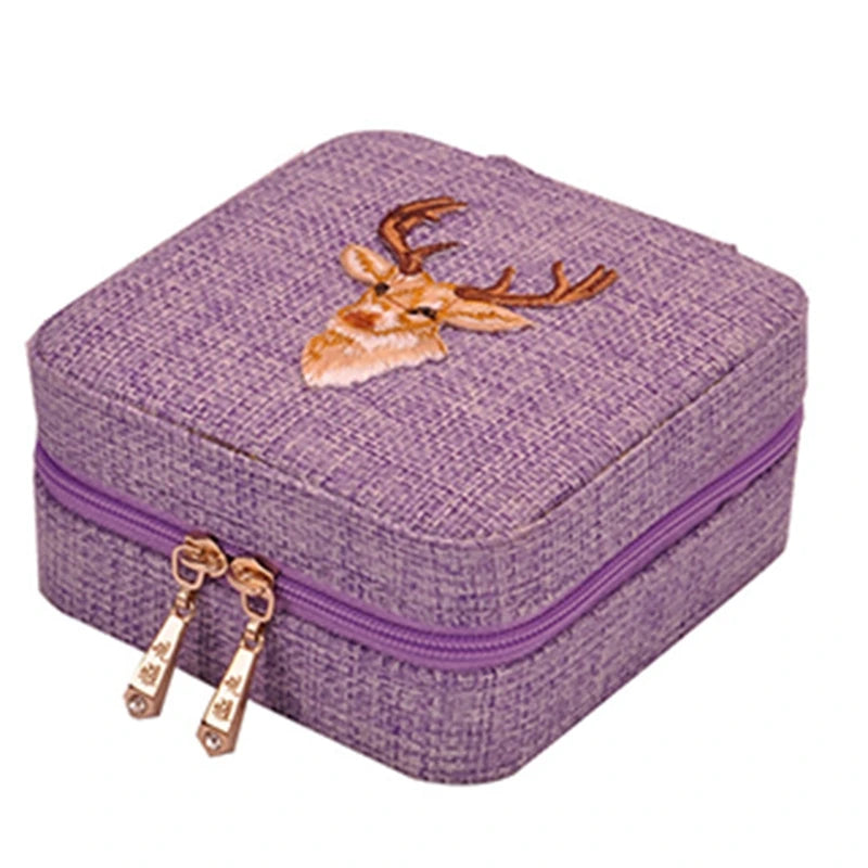 2 Pcs Linen Box Necklace Ring Bracelet Organizer, Purple & Green