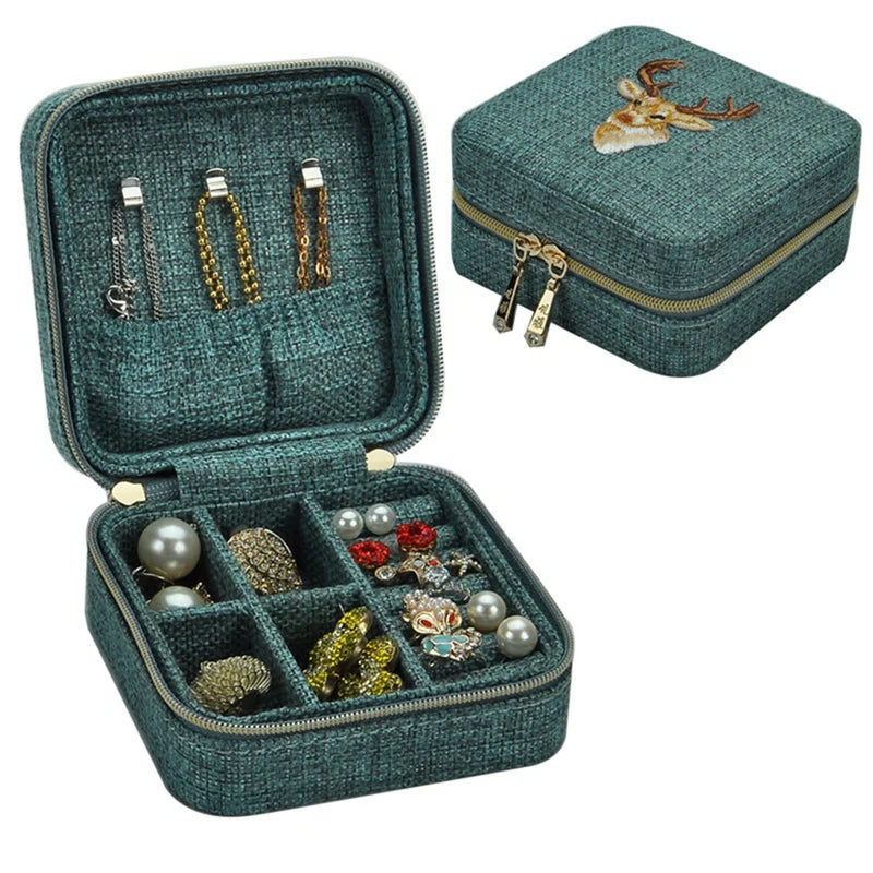 2 Pcs Linen Box Necklace Ring Bracelet Organizer, Purple & Green