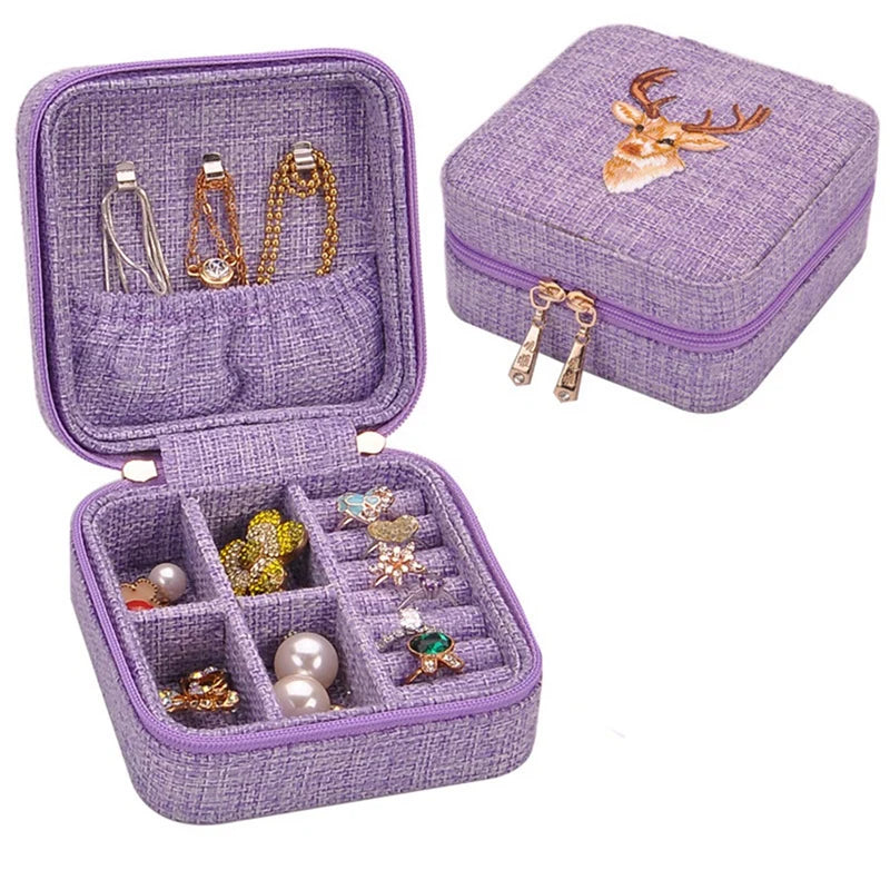 2 Pcs Linen Box Necklace Ring Bracelet Organizer, Purple & Green