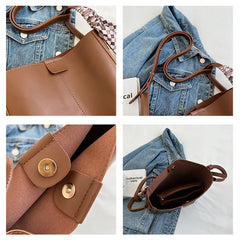 2 Pcs/Set Ribbon Women Tote Bucket Bags Soft Leather Female Handbags