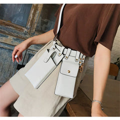2 Pcs Women Waist Bag Hip Hop Leather Belt Bags Tactical Crossbody Chest Bag