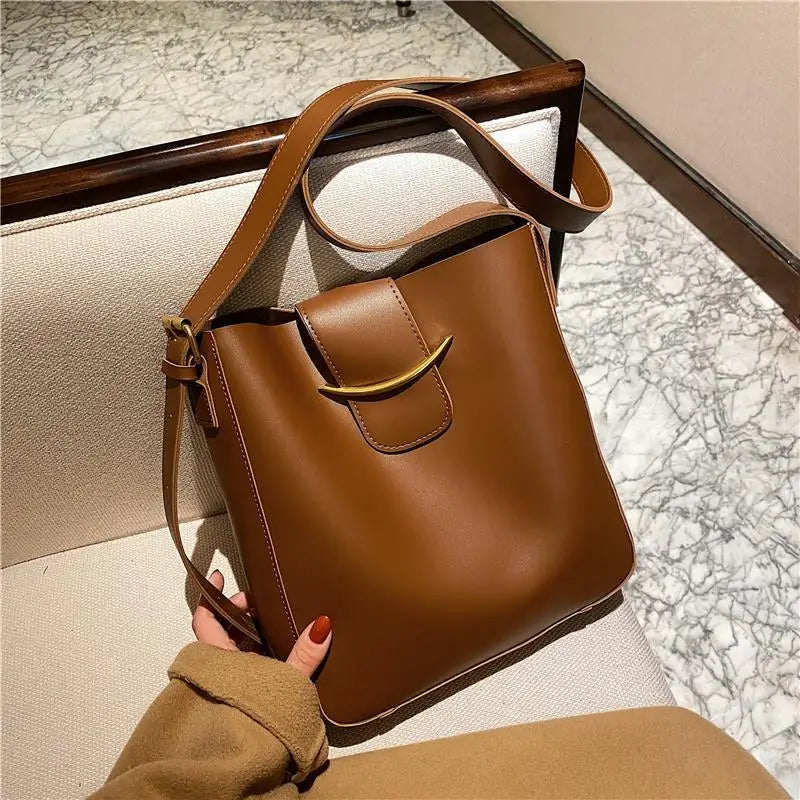 Vintage PU Leather Bucket Crossbody Bags for Women Shoulder Lady Handbags