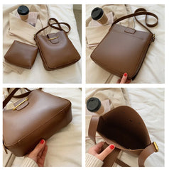 Vintage PU Leather Bucket Crossbody Bags for Women Shoulder Lady Handbags