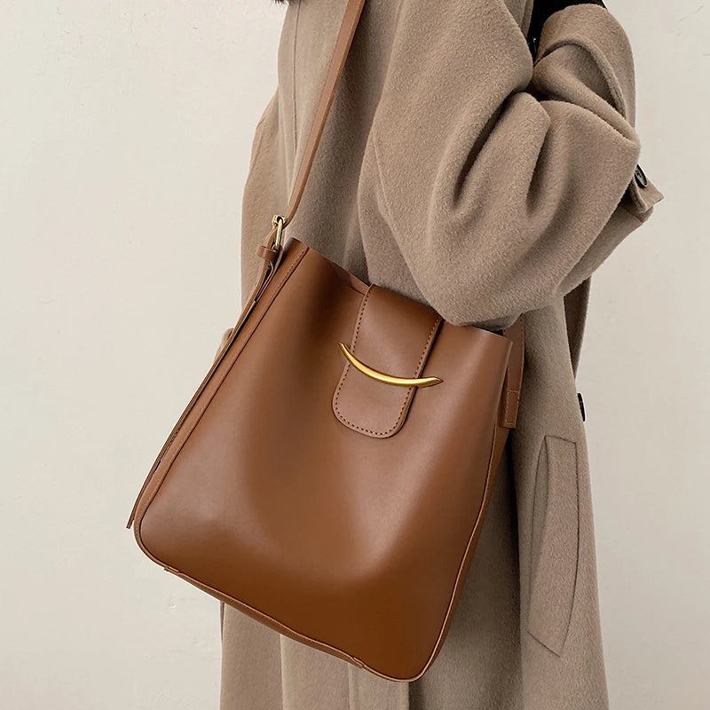 Vintage PU Leather Bucket Crossbody Bags for Women Shoulder Lady Handbags