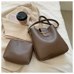 Vintage PU Leather Bucket Crossbody Bags for Women Shoulder Lady Handbags