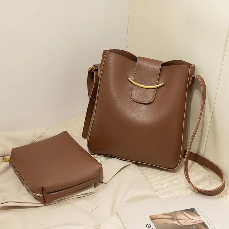 Vintage Small PU Leather Bucket Crossbody Bags For Women Lady Shoulder