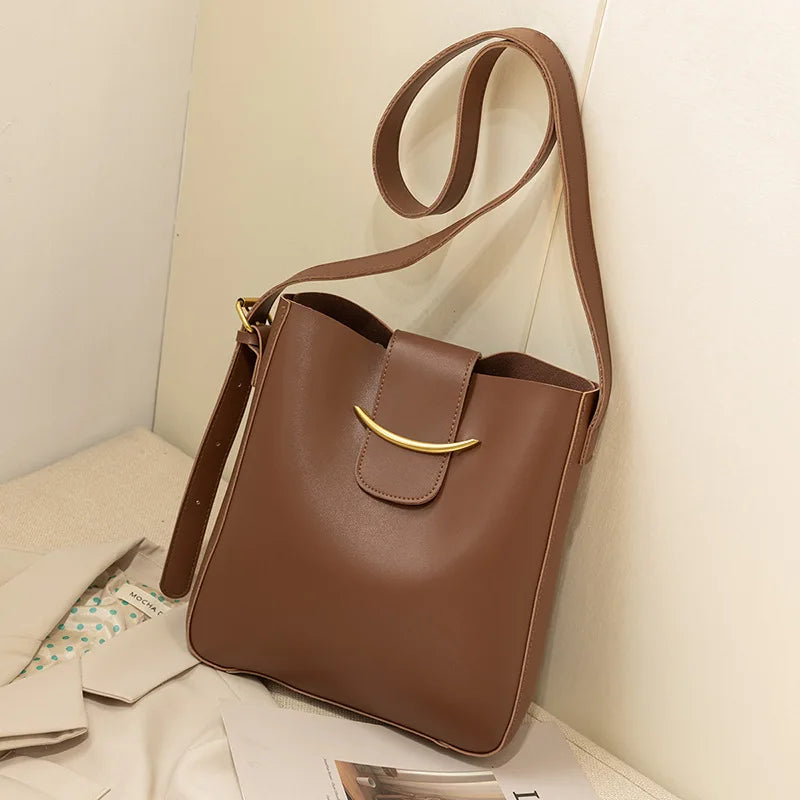 Vintage Small PU Leather Bucket Crossbody Bags For Women Lady Shoulder