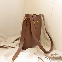 Vintage Small PU Leather Bucket Crossbody Bags For Women Lady Shoulder