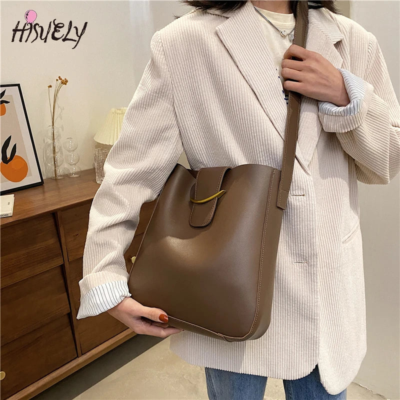 2 Pcs Vintage Small PU Leather Bucket Crossbody Bags For Women