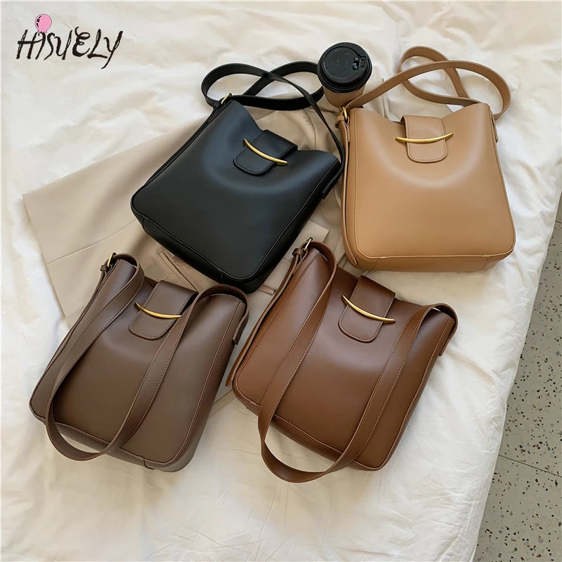 2 Pcs Vintage Small PU Leather Bucket Crossbody Bags For Women