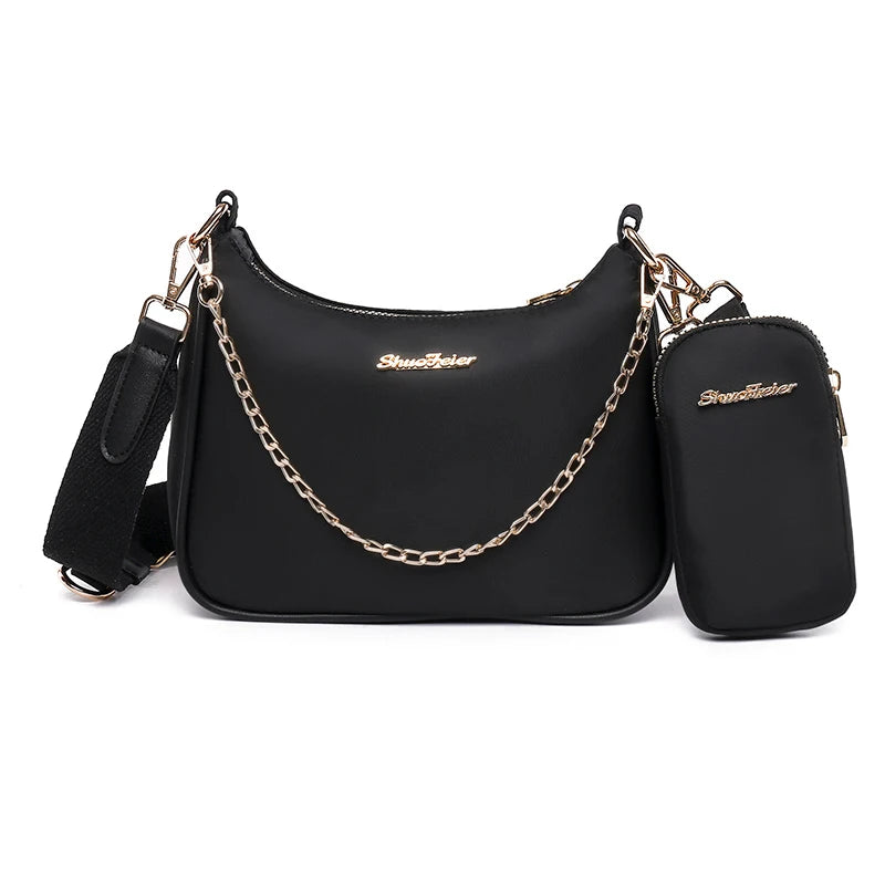 2 Pcs/set Women's Nylon Shoulder Bag Travel Messenger Crossbody Purse
