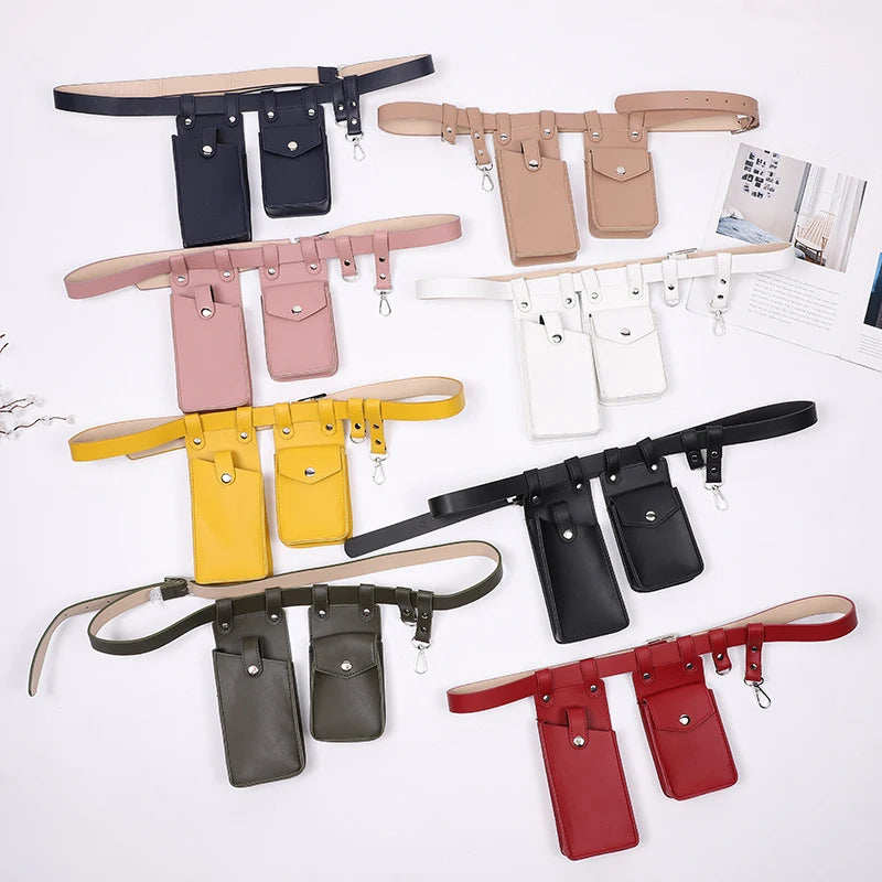 Women's Belt Bag Tactical Waist Bags Leather Flap Fanny Pack