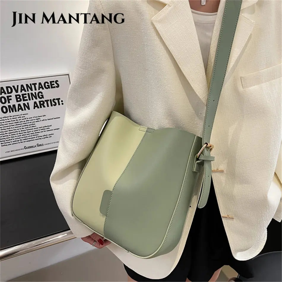 2 Women's Patchwork PU Leather Shoulder Bags for Travel