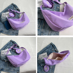 2 Set Solid Women's Purses and Handbags Soft Nylon Shoulder Messenger Bags