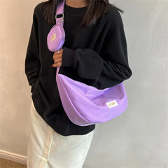 2 Set Solid Women's Purses and Handbags Soft Nylon Shoulder Messenger Bags