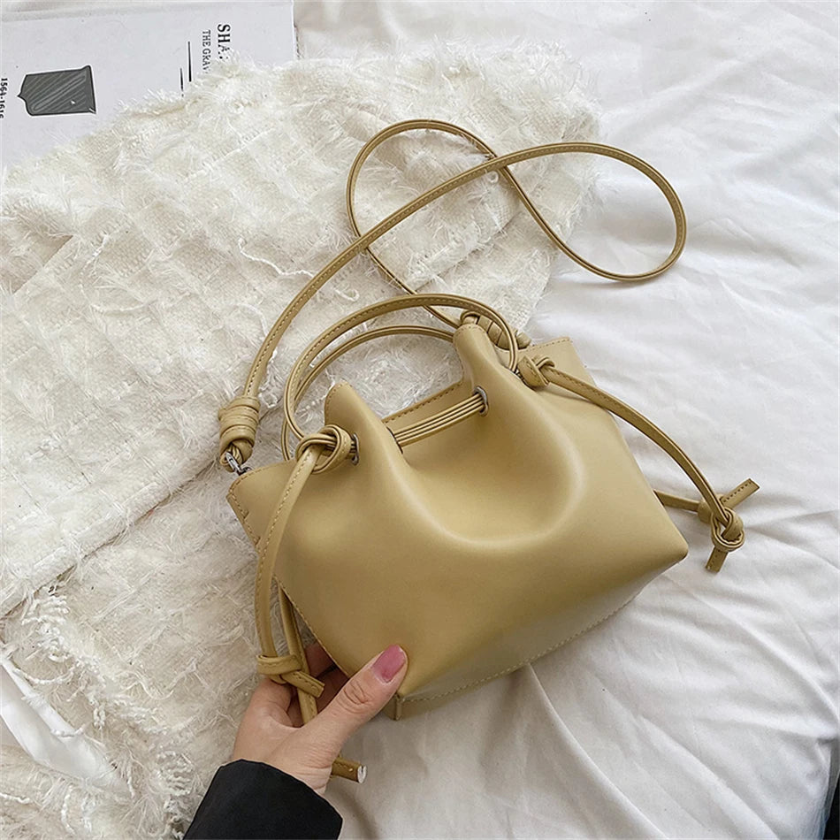 Women's Small Bucket Bag PU Leather Handbags Tote Crossbody Solid