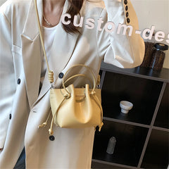 Women's Small Bucket Bag PU Leather Handbags Tote Crossbody Solid