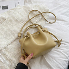 Women's Small Bucket Bag PU Leather Handbags Tote Crossbody Solid