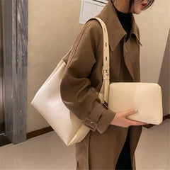 2 Sets Women's Casual PU Leather Totes Shoulder Bags Lady Travel Bag