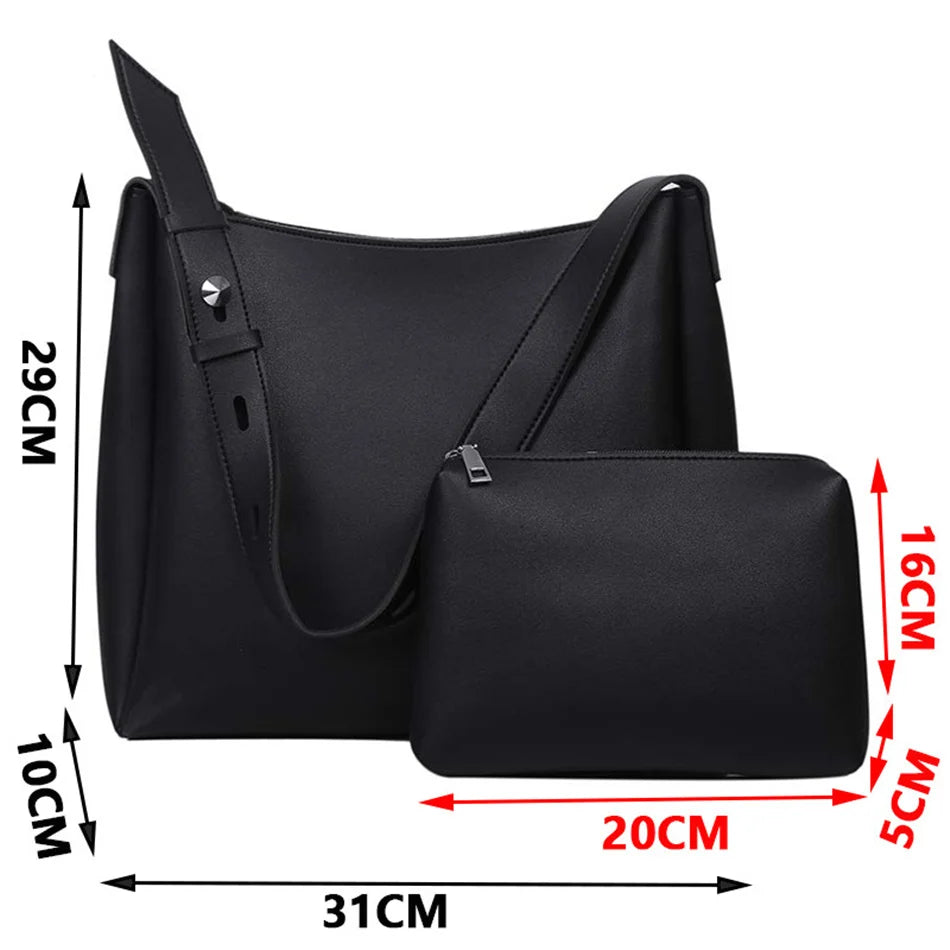 2 Sets Casual Totes Bag PU Leather Shoulder Bags for Women Female Travel Bag